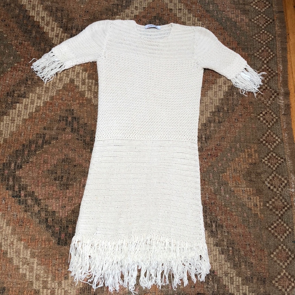 Elizabeth and James ivory crochet fringe dress